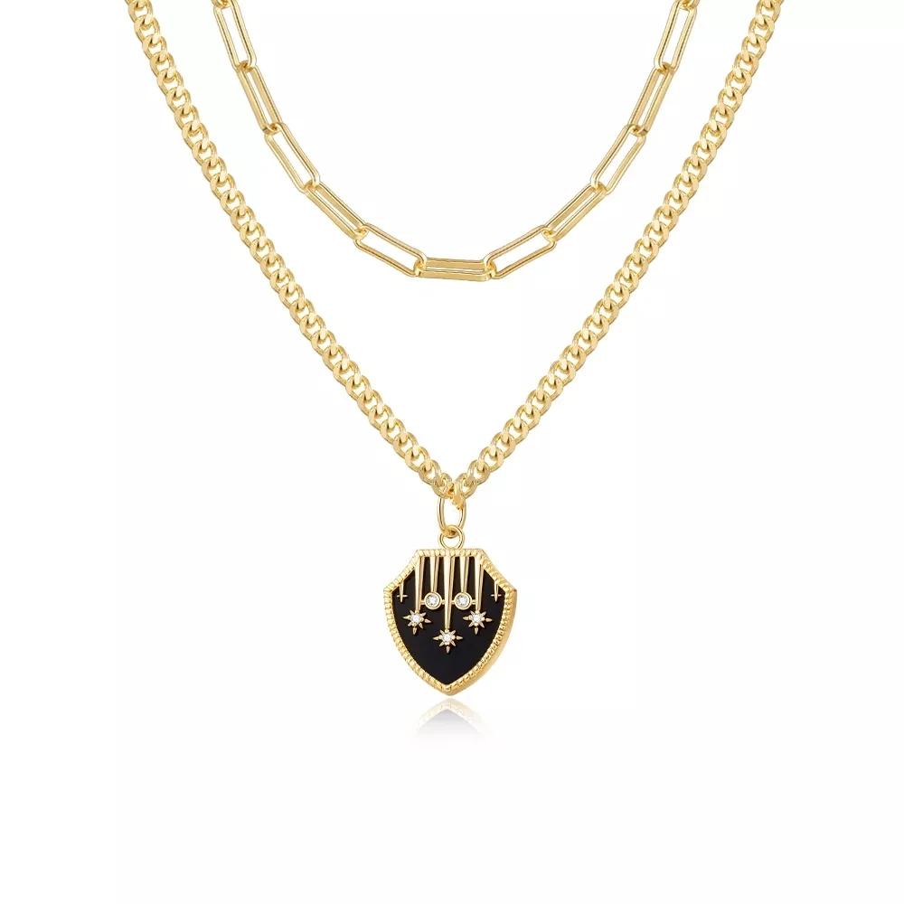 

Black Heart Pendant Star Diamond Stainles Steel Chain Double Layer Paper Clip Chain And Cuban Chain The New Shield Shape Jewelry