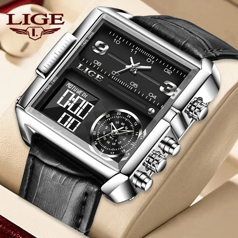 

2022 New Creative Square Men Watches Top Brand Luxury Digital Leather Quartz Wrist Watch Men Fashion Waterproof Sport Clock Male