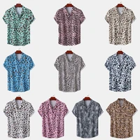 2022 ice silk digital print casual short shirt summer short sleeve leopard print shirt breathable streetwear sexy shirts