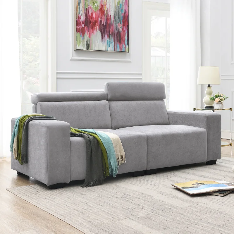 

87*34.2'' 2-Seater Sectional Sofa Couch with Multi-Angle Adjustable Headrest, Spacious and Comfortable Velvet for Living Room