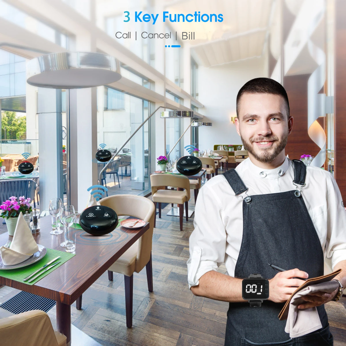 Беспроводная система вызова официанта пейджер для ресторана 1 вибрирующие часы 5