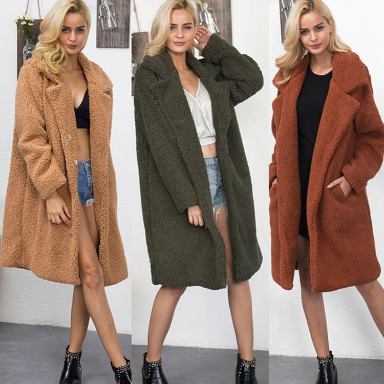 куртка женская зимняя faux fur coat women Fur jacket, mid-length lamb wool thickened coat  wool, loose cardigan trench coat