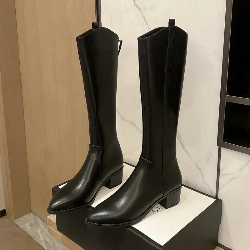 ESVEVA 2024 новые кожаные рыцарские высокие женские сапоги РАЗМЕР 34-40