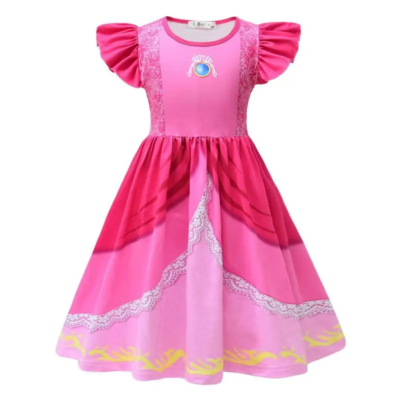 

Костюм принцессы персиковый для девочки, косплей-платье с короной, для ролевых игр, фантазии на Хэллоуин, день рождения, наряд, детская модная одежда