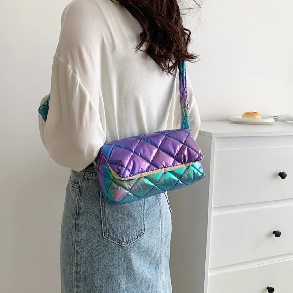 

Cloud Bubble Casual Square Bag Gradient Color Ladies Tote Bags Quilted Cotton Padded Crossbody Bag Rhombus Flap Pocket Handbag