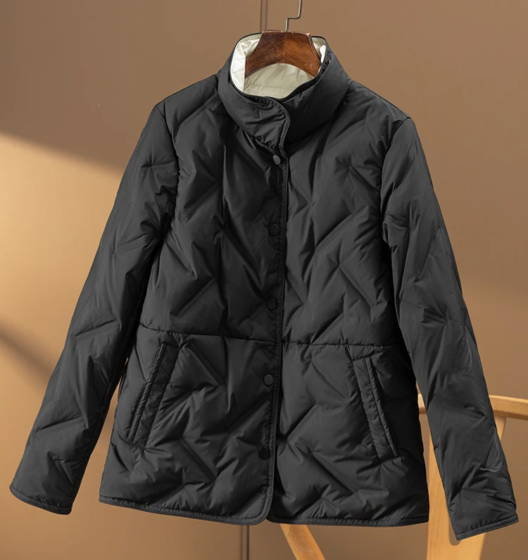 Thin 90% White Goose Down  Casual  Autumn/Winter  Winter Jacket Women Coats for Winter for Women Covered Button  Abrigos