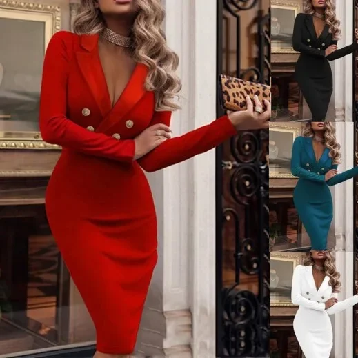 Amazon Новый однотонный костюм с v-образным вырезом и двухрядными пуговицами