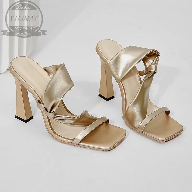 2022 NEWWomen's Sexy Sandals Thin Heels Ankle Buckle Ladies Stiletto Square Toe Woman Shoes Fashion Solid Female Summer Footwear