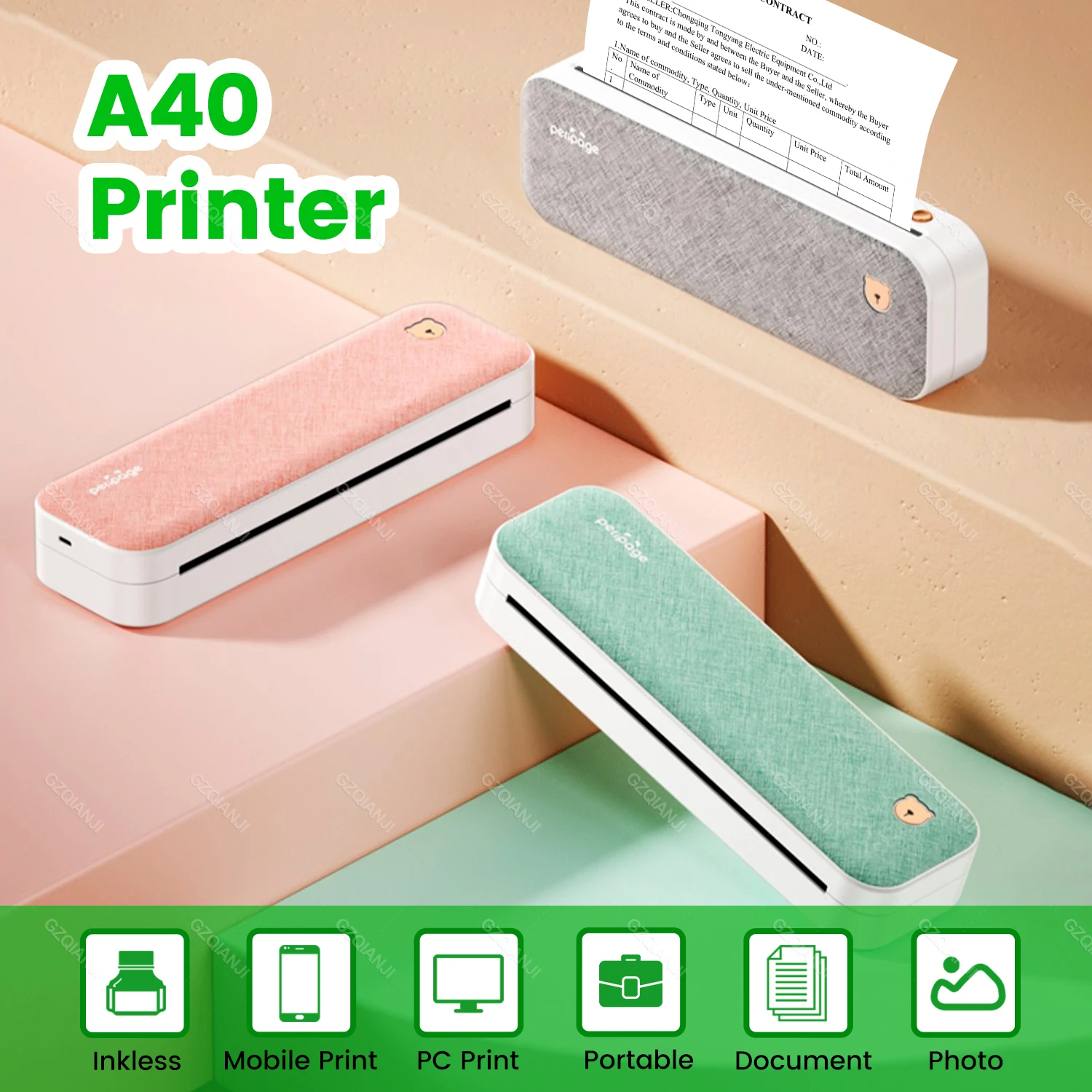 

Peripage A40 Portable Printer Thermal Mobile Photo Maker for Tattoo Stencil Transfer Bluetooth Connection Device with A4 Paper