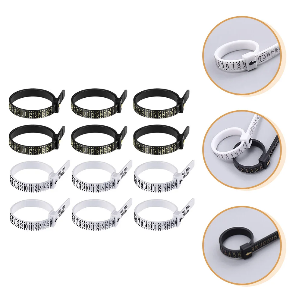 12 Pcs Plastic Jewels Mandrel Ring Size Measuring Tools Ruler Instrument Sizers Gauges