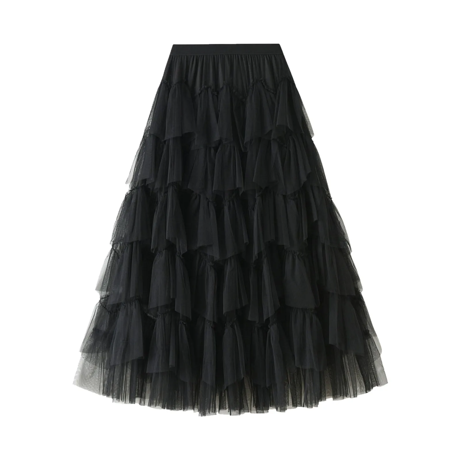 

Women Tulle Cascading Ruffles Cake Skirts High Elastic Waist Lace Pleated Ankle-Length Korean Ball Gown Falda Mujer Dress Skirts