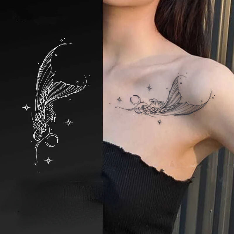 

Тату-наклейки с изображением рыбьего хвоста, водостойкая искусственная татуировка для женщин и мужчин, временная татуировка на запястье, руки, русалки, художественные татуировки