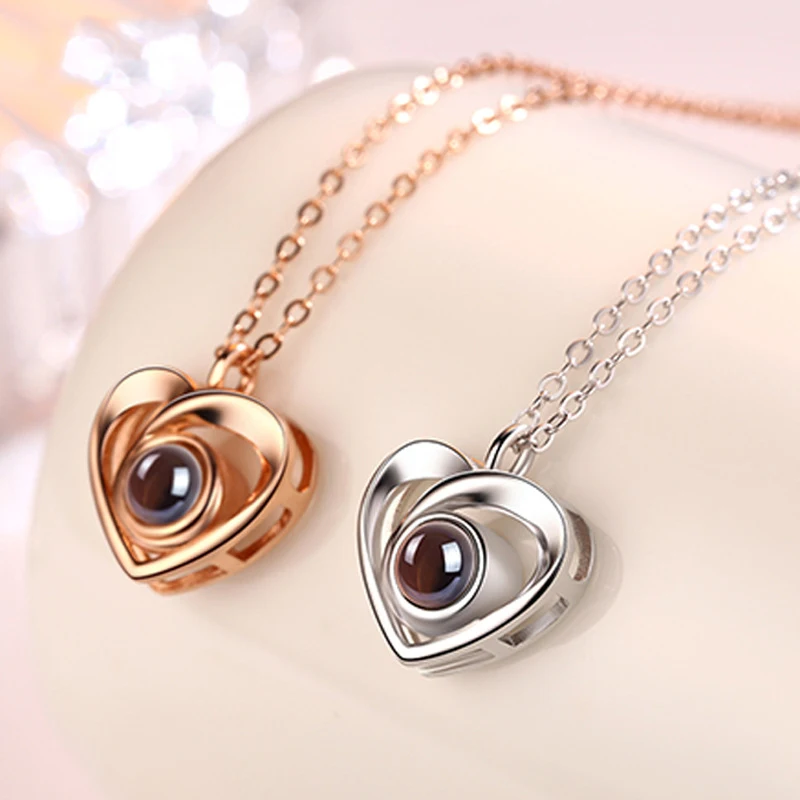 S925 Custom Photo Projection Necklace With Free Gifts Box 2023 New In Valentine Present Luxury Charm Heart Hollow Design Jewelry
