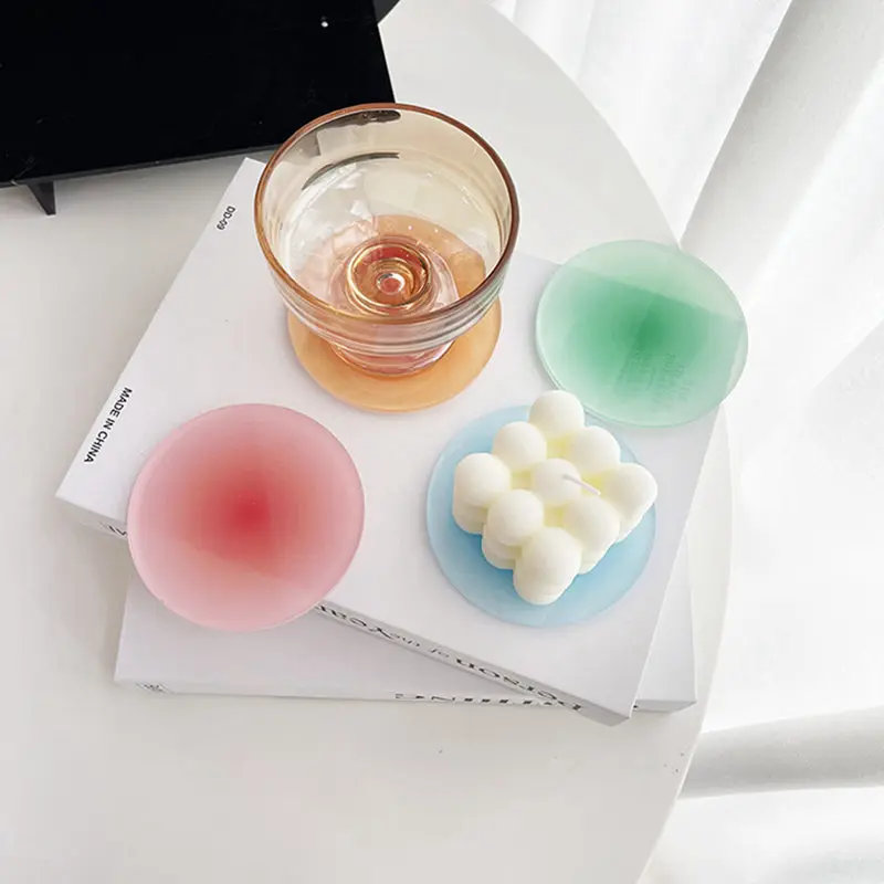 

1pc Acrylic Coaster INS Style Gradient Sunset Design Insulation Pad Household Round Placemat for Cup Dish Photo Props