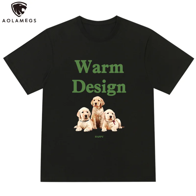 

Aolamegs Men Dogs Letter Print Oversized T-shirt Summer American Retro College Style Tee Shirts Fashion Short Sleeve Tops Couple