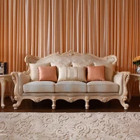 Customized ivory leather sofa combination for European carved living room cloth sofa household small household type