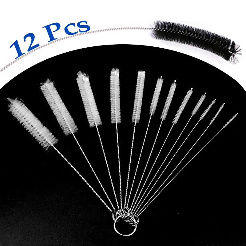 

12Pcs Set Stainless Soft Hair Suction Glass Tube Cleaner Brushes Nylon Bottle Fish Tank Pipe Brush Double-ended Arc Tube Brush