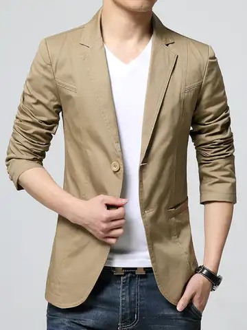 Пиджак мужской на одной пуговице, однотонный модный приталенный Блейзер, повседневная одежда, большие размеры 5XL, осень-весна