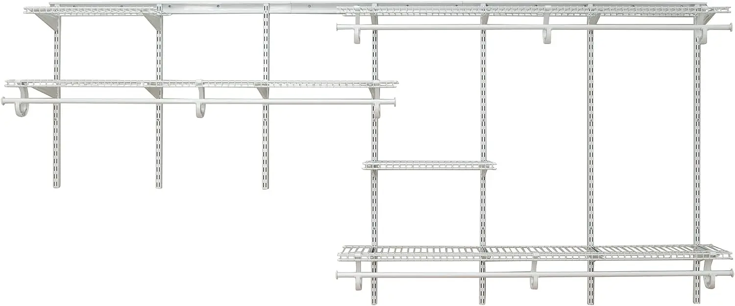 

ClosetMaid ShelfTrack Wire Closet Organizer System Adjustable from 7 to 10 Ft, with Shelves, Clothes Rods, Hardware,Durable Stee