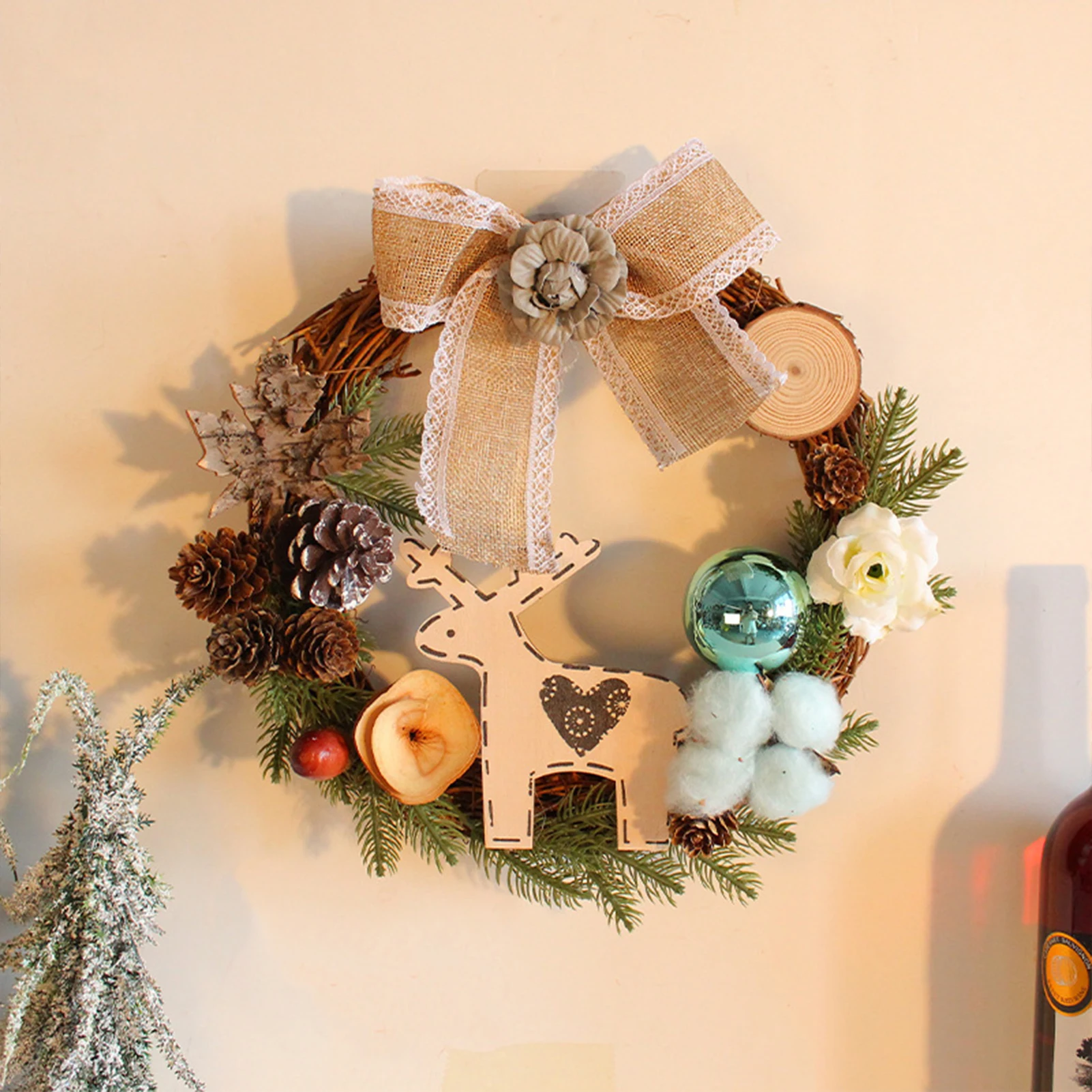 

Женский венок, фермерский олень, бант, цветочный шар, ротанговая гирлянда, украшения для дома на Новый Год Вечерние рождественскую елку