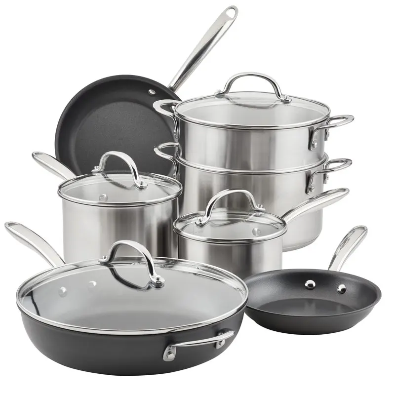 

Stainless Steel and Hard Anodized Nonstick Cookware Induction Pots and Pans Set, 11-Piece