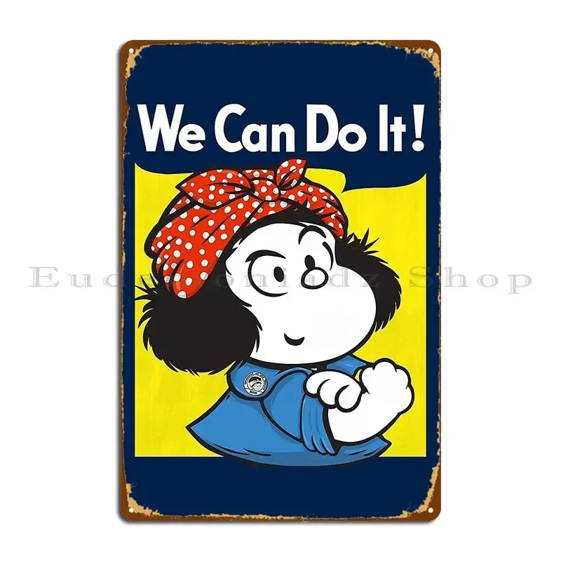 Фото Металлическая табличка-постер Mafalda We Can Do It, настенная декоративная табличка для создания атмосферы в гостиной, для вечеринок, жестяная вывеска-постер №1