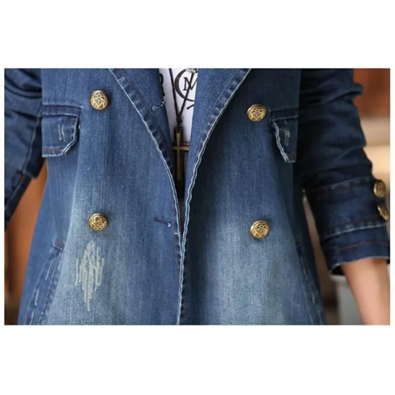 Куртка женская джинсовая средней длины модная повседневная двубортная ветровка