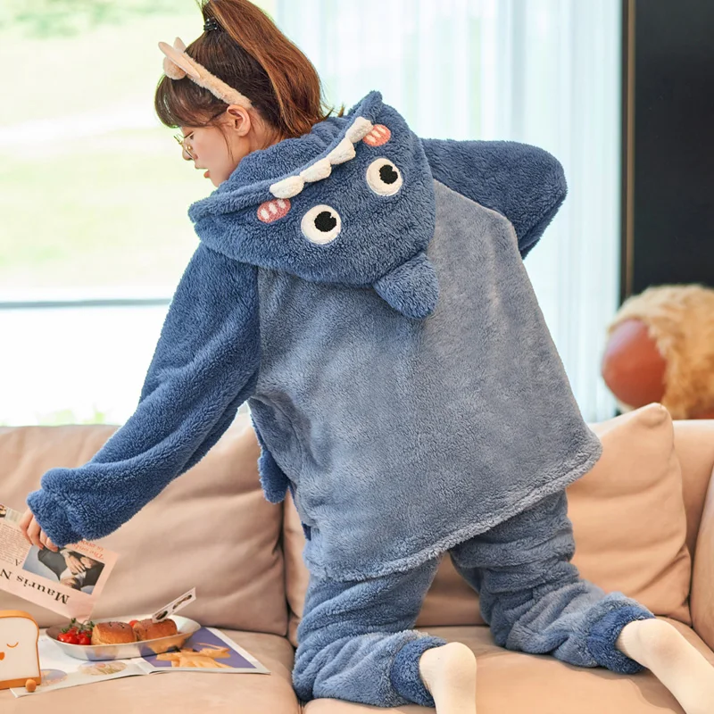 FUNISHI Winter Pajamas Plus Size 3XL Plush Women's pajamas Loose Version Hooded Pajama Set Cartoon Inspissate пижама женская