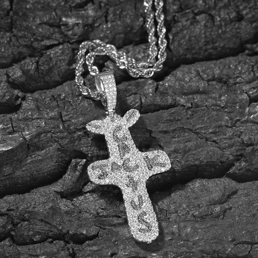 Фото Джек крест форма Bling Bing Iced Out кулон ожерелье рок рэпер модные ювелирные изделия в стиле хип-хоп BP325 №1