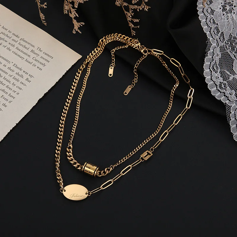 

Two Stacked Letter Geometric Pendant Necklaces For Women Personalized Hip-Hop Punk Party Jewelry