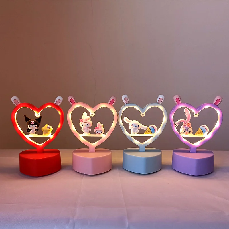 

2022 Sanrio Dreamy Heart-Shaped Atmosphere Light Hello Kitty Kuromi My Melody Mini Decorative Lamp Student Read Kawaii Anime Toy