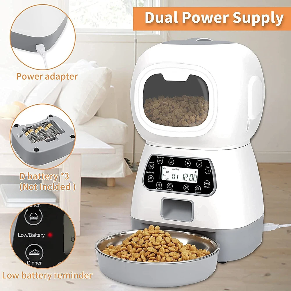 

Automatic Pet Feeder Dog Bowl 3L Pet Food Dispenser Feeder Vending Machine Large Cat Dog 4 Meal Voice Recorder &Timer