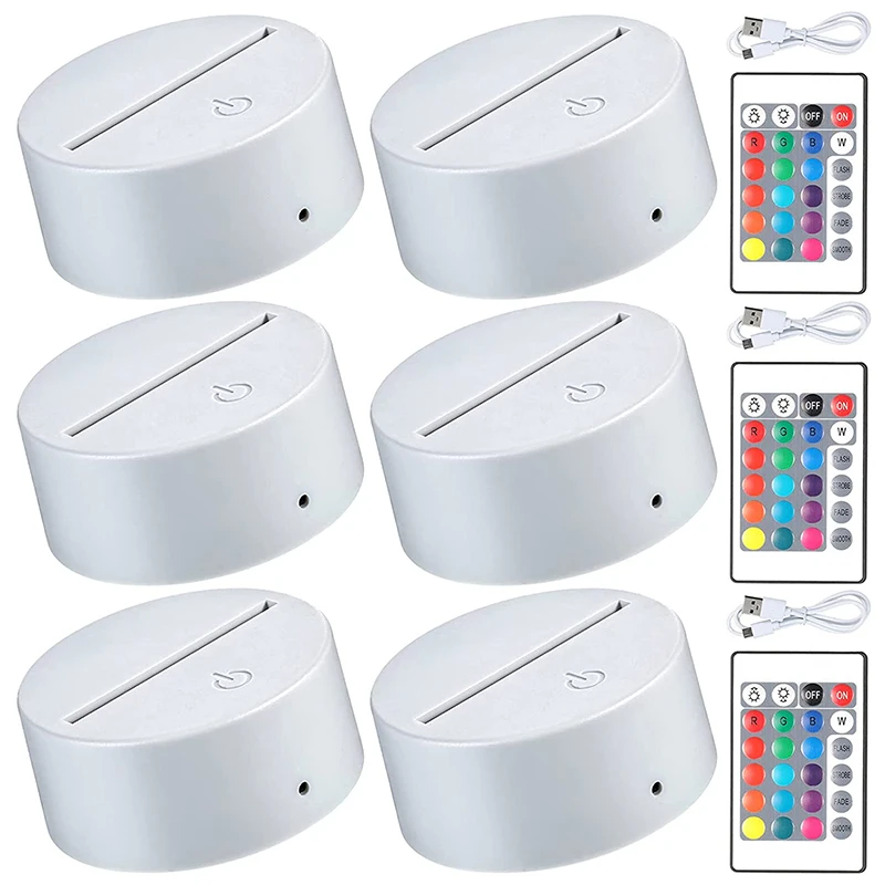 

6 Pieces 3D Night LED Light Lamp Base 16 Colors Base, Decorative Light Lamp Base for Acrylic and Resin Glass (White)