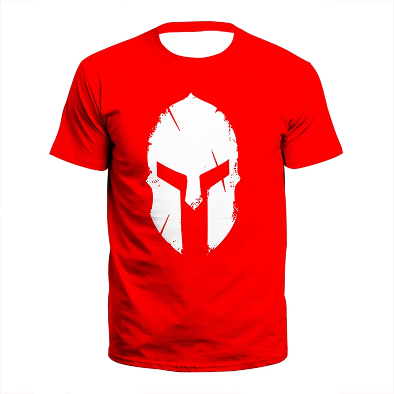 

Футболка мужская оверсайз с круглым вырезом, Однотонная рубашка с спартанским 3D-принтом, удобная брендовая спортивная одежда с коротким ру...