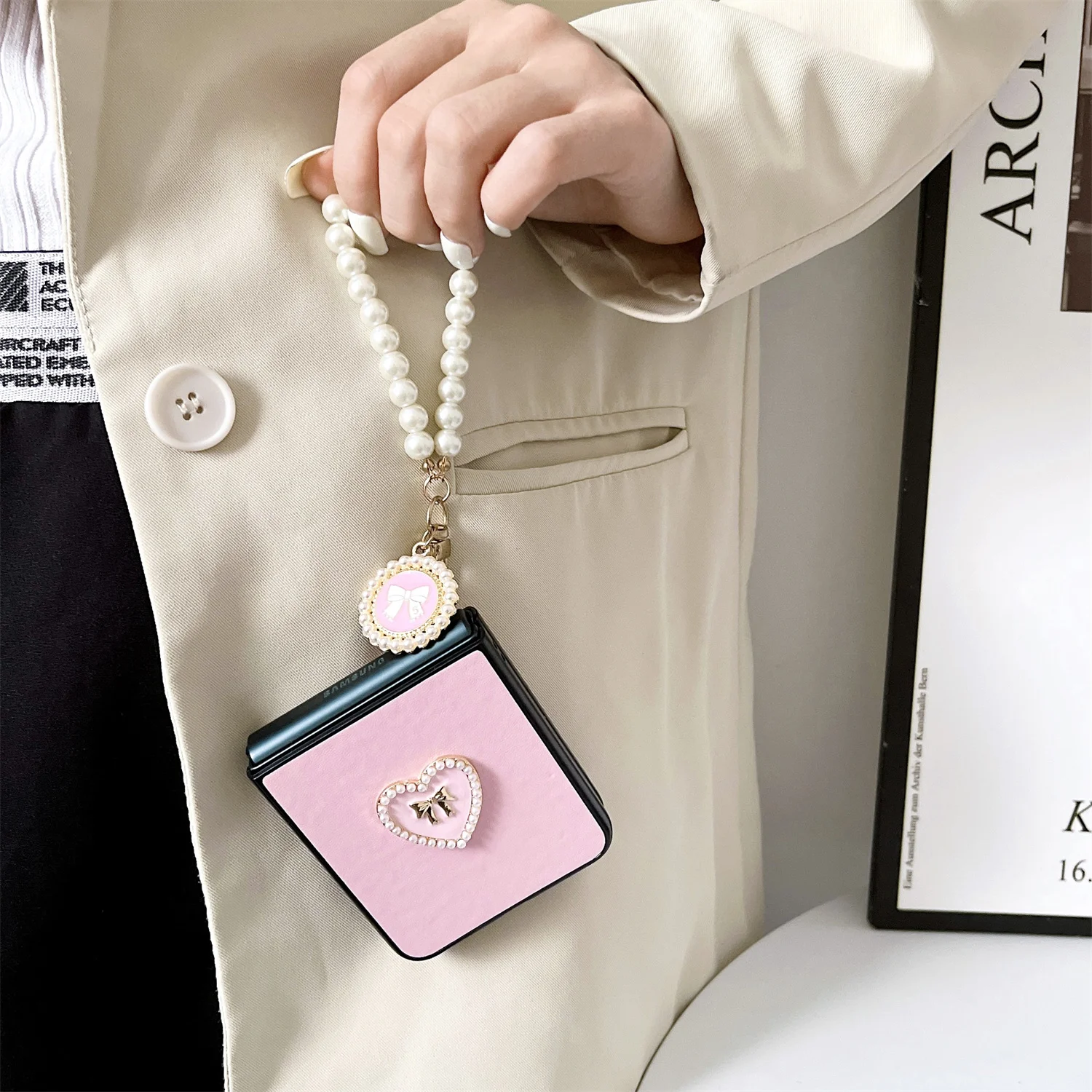 Роскошный корейский чехол с бантом жемчужным браслетом цепочкой 3D любовным