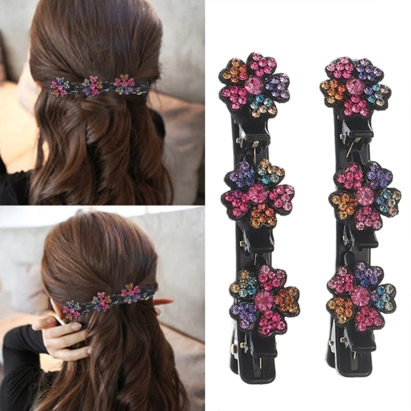 

Rhinestone Braided Hair Clip Braided Hairpin Multi Clip Hair Barrette Rhinestone Flower Barrettes Clip Hair Styling