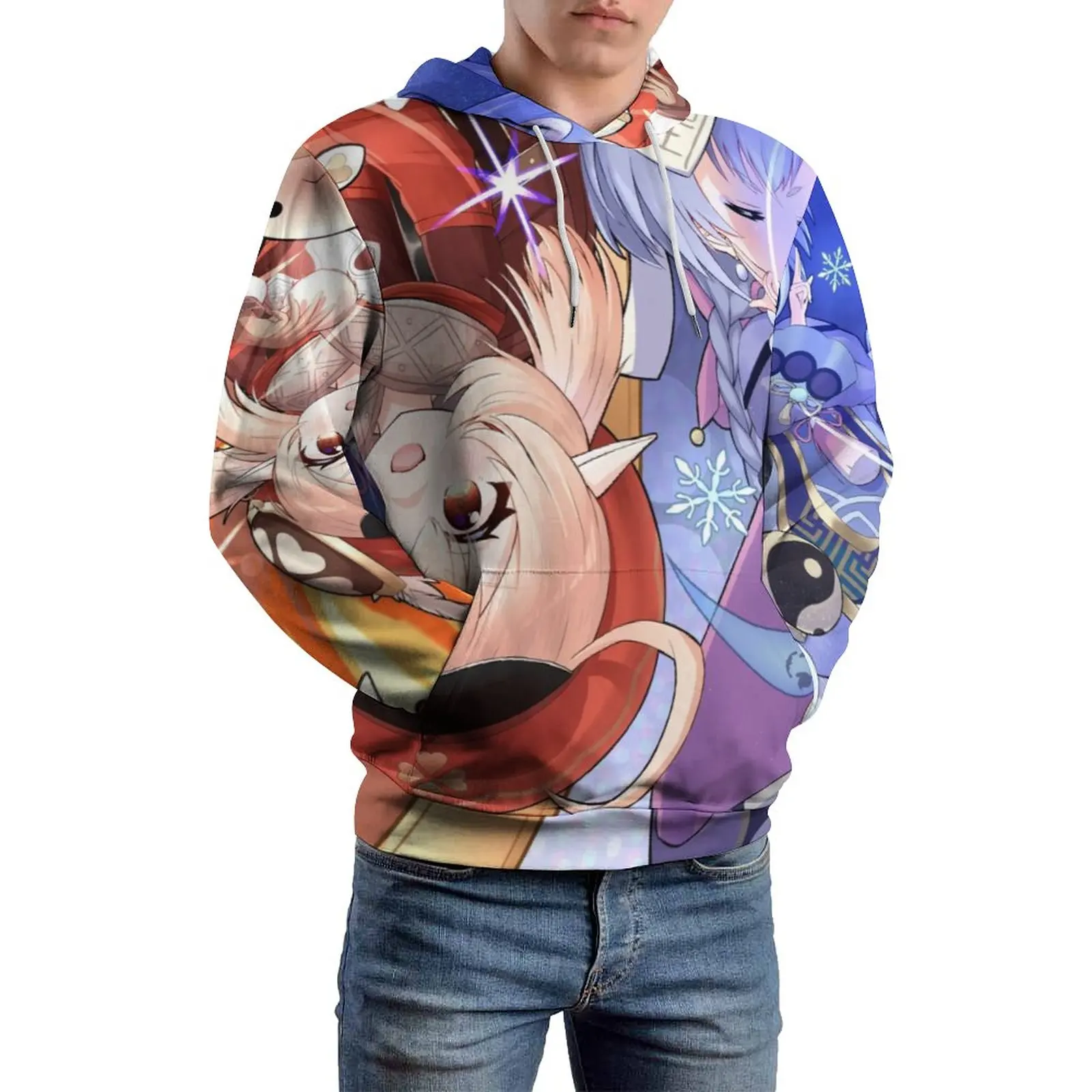 

Повседневные толстовки Genshin Impact Klee X Qiqi, уличная одежда для девочек Chibi, пуловер с капюшоном и длинным рукавом, дизайнерская одежда в стиле хип-хоп большого размера