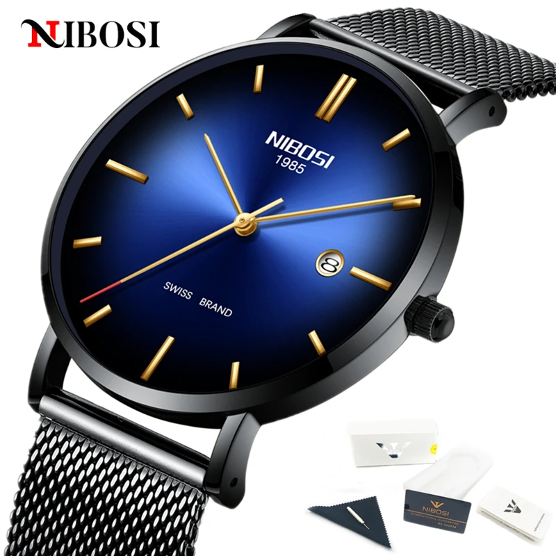 

2022 NIBOSI Watches for Men Top Brand Luxury Auto Date Quartz Wristwatches Waterproof Ultral Thin Simple Dial Relogio Masculino