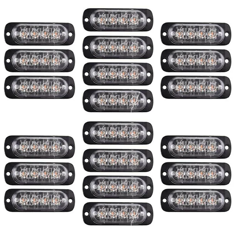 

20Pcs Amber Yellow Car Truck 4 Led Emergency Flash Warning Strobe Light Kit Bar