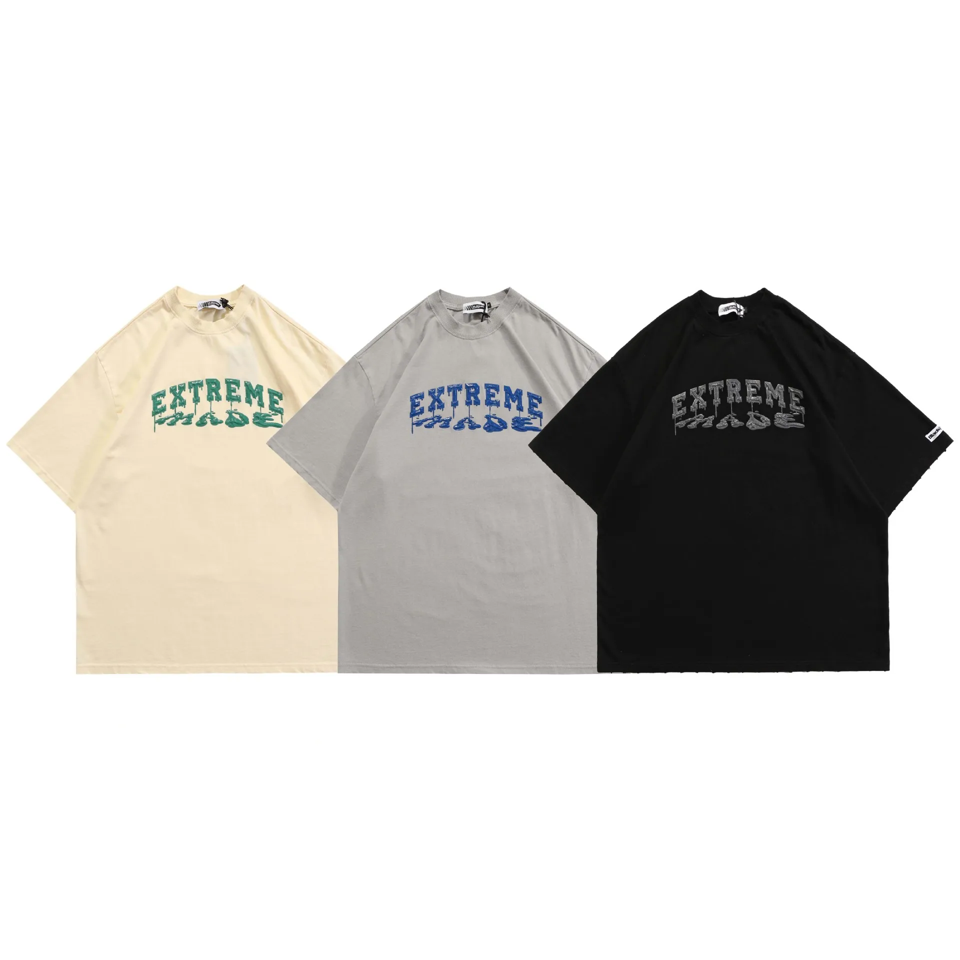 

Футболка с коротким рукавом для мужчин и женщин, свободная универсальная тенниска из хлопка с принтом в стиле High Street, с эффектом потертости, ...