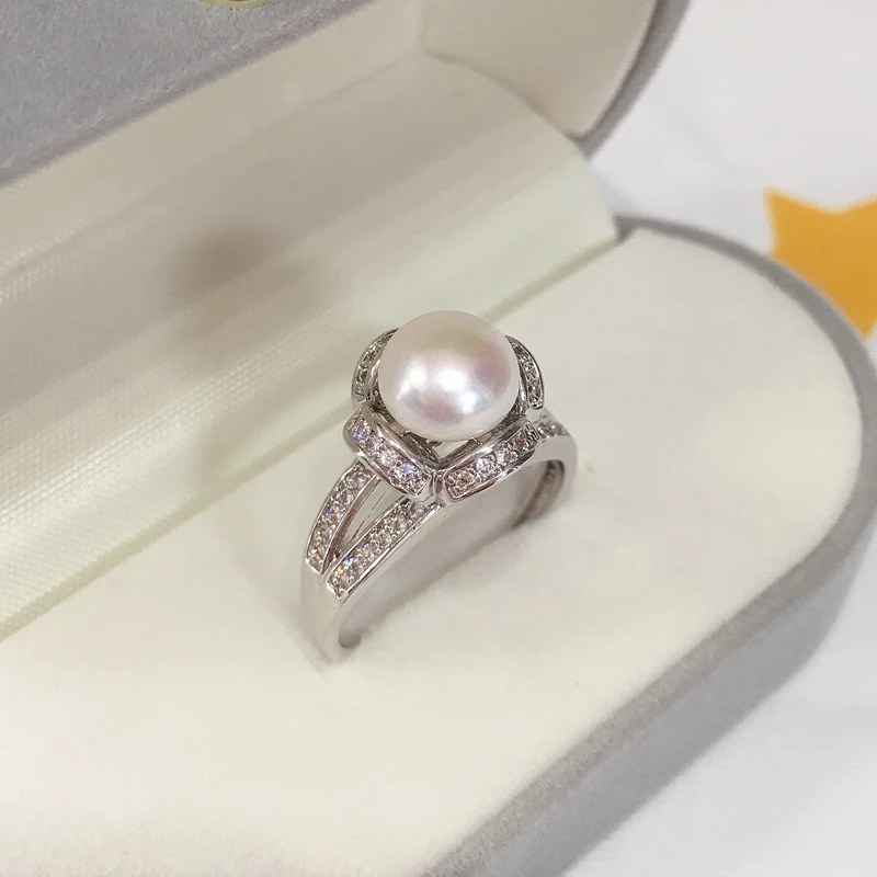 

ZHBORUINI 2022 Pearl Ring Plating 14K White Gold 100% Natural Freshwater Pearl Diamond Design Female Wedding Ring Jewelry Gift