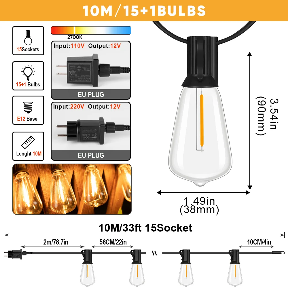 

LED Гирлянда Grensk 12В Винтажная Водонепроницаемая