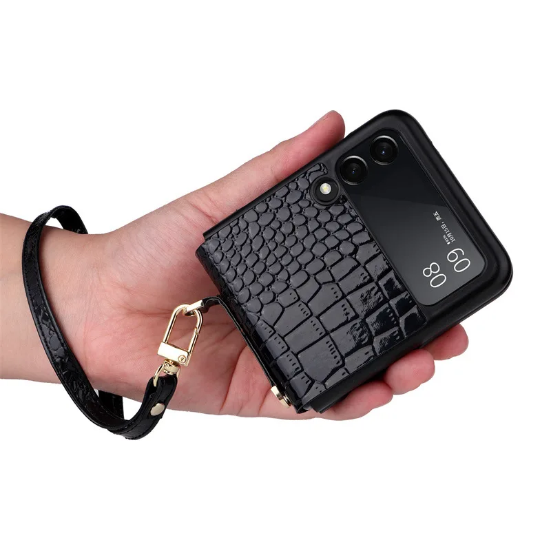 Shockproof Phone Strap Leather Case For Samsung Galaxy Z Flip 3 5G Flip3 Non-Fingerprint Protective Cover