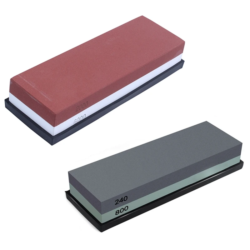 

Whetstone 2-IN-1 Sharpening Stone 240/800 Grit Waterstone Knife Sharpener, Rubber Stone Holder Included & 2000/6000 Girt