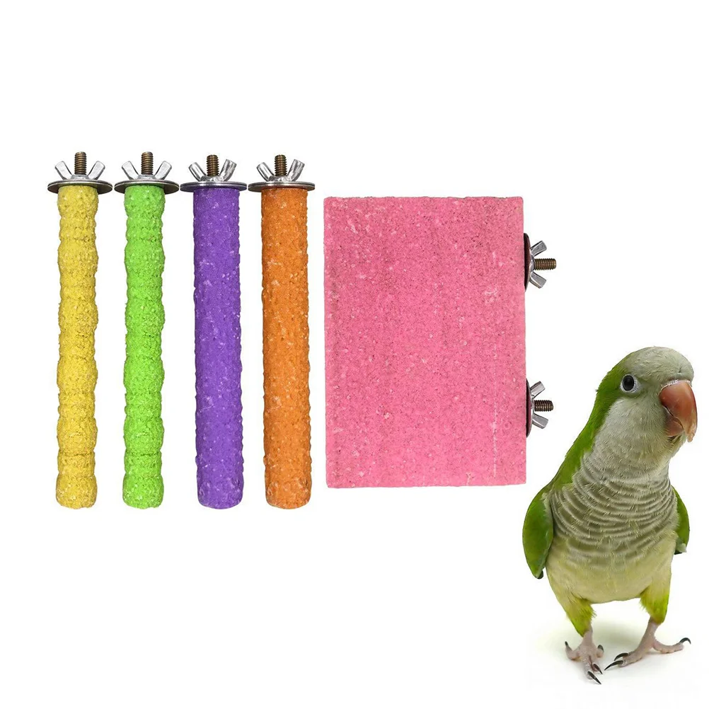 

5pcs Parrot Practical Durable Funny Training Stand Wood Parrot Perch Stand Platform Paw Grinding Activity Climbing Standing