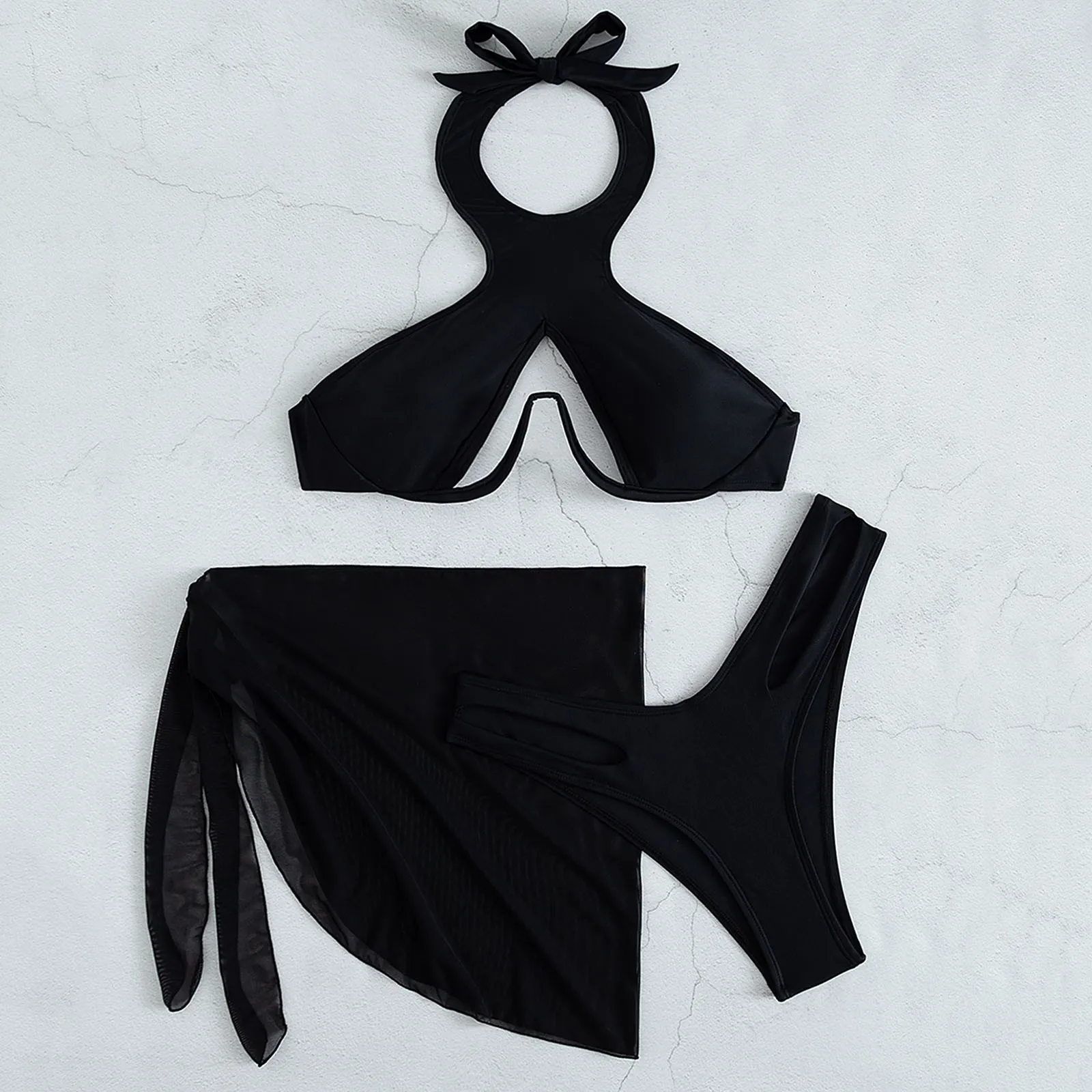 

Женский купальный костюм из 3 предметов, купальный костюм с тропической лямкой на шее, Пляжная сетчатая юбка с растительным принтом, женская...