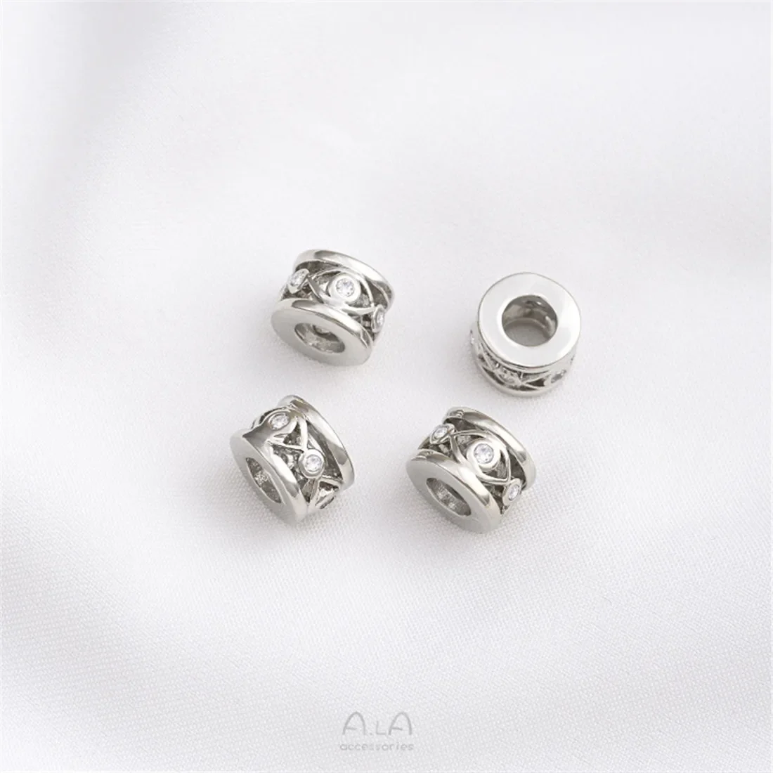 Бусины-бочки из циркона с платиновым покрытием большие отверстия отдельные