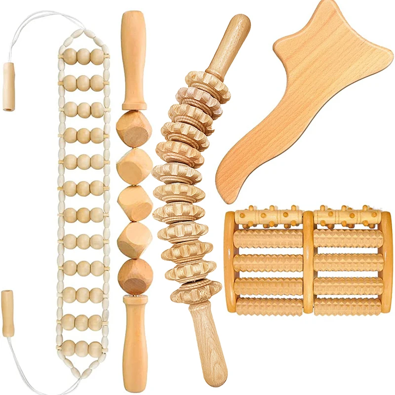 5PCS Wood Therapy Massage Set Wooden Maderoterapia Cellulite Roller Lymphatic Drainage Health Care for Muscle Pain Relief