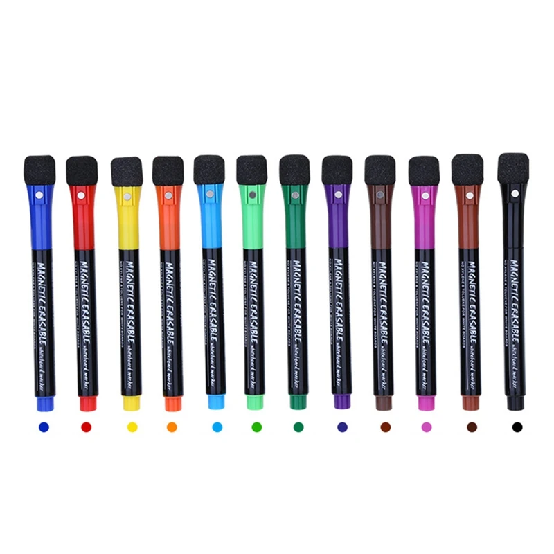 

12 Colors White Board Markers Dry Erase Marker With Eraser Cap, Dry Erase Markers Fine Point Tip, For Kids Office School