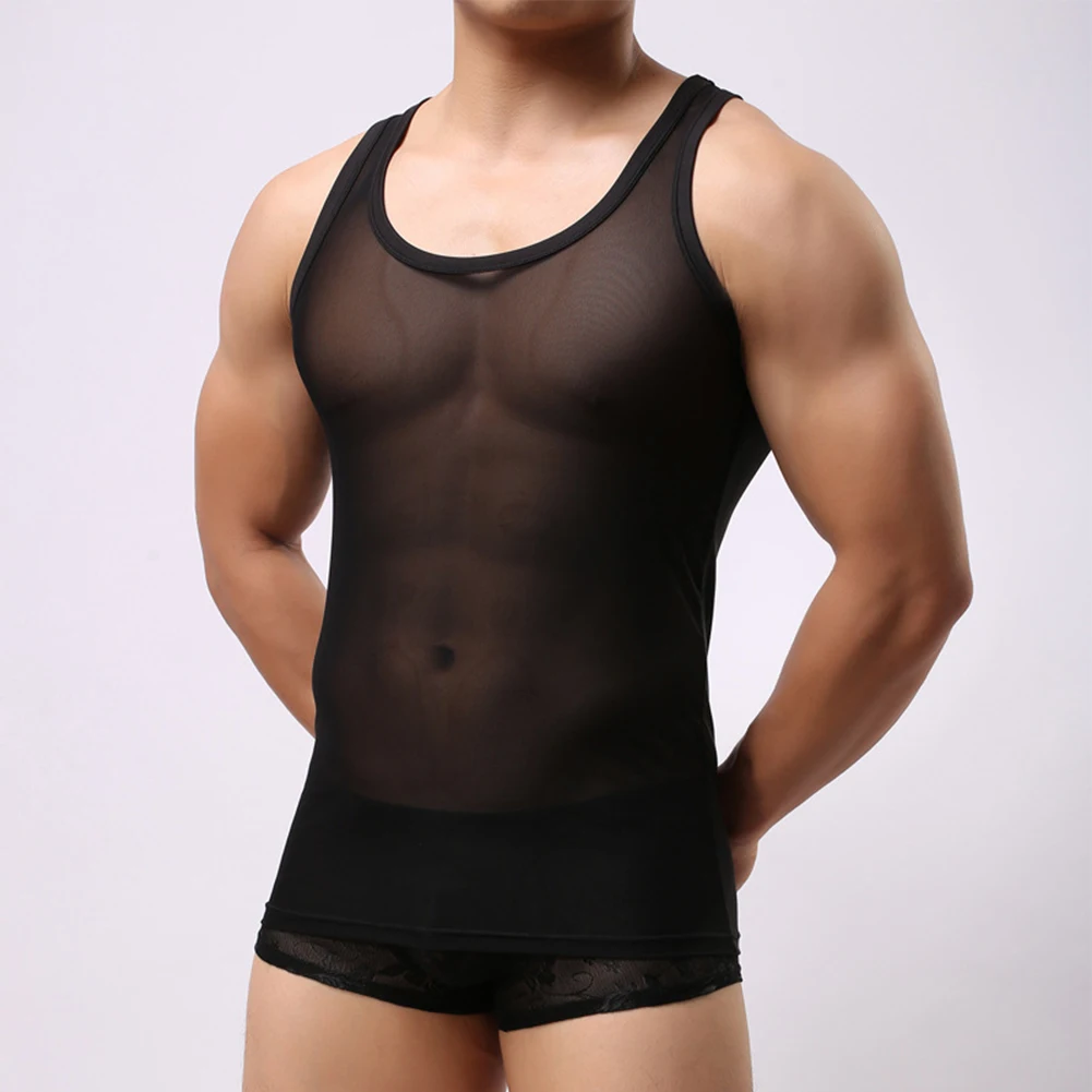 

Mens Sleeveless Mesh Tank Tops See-Through Vest Workout Gym Muscle Tee T Shirts